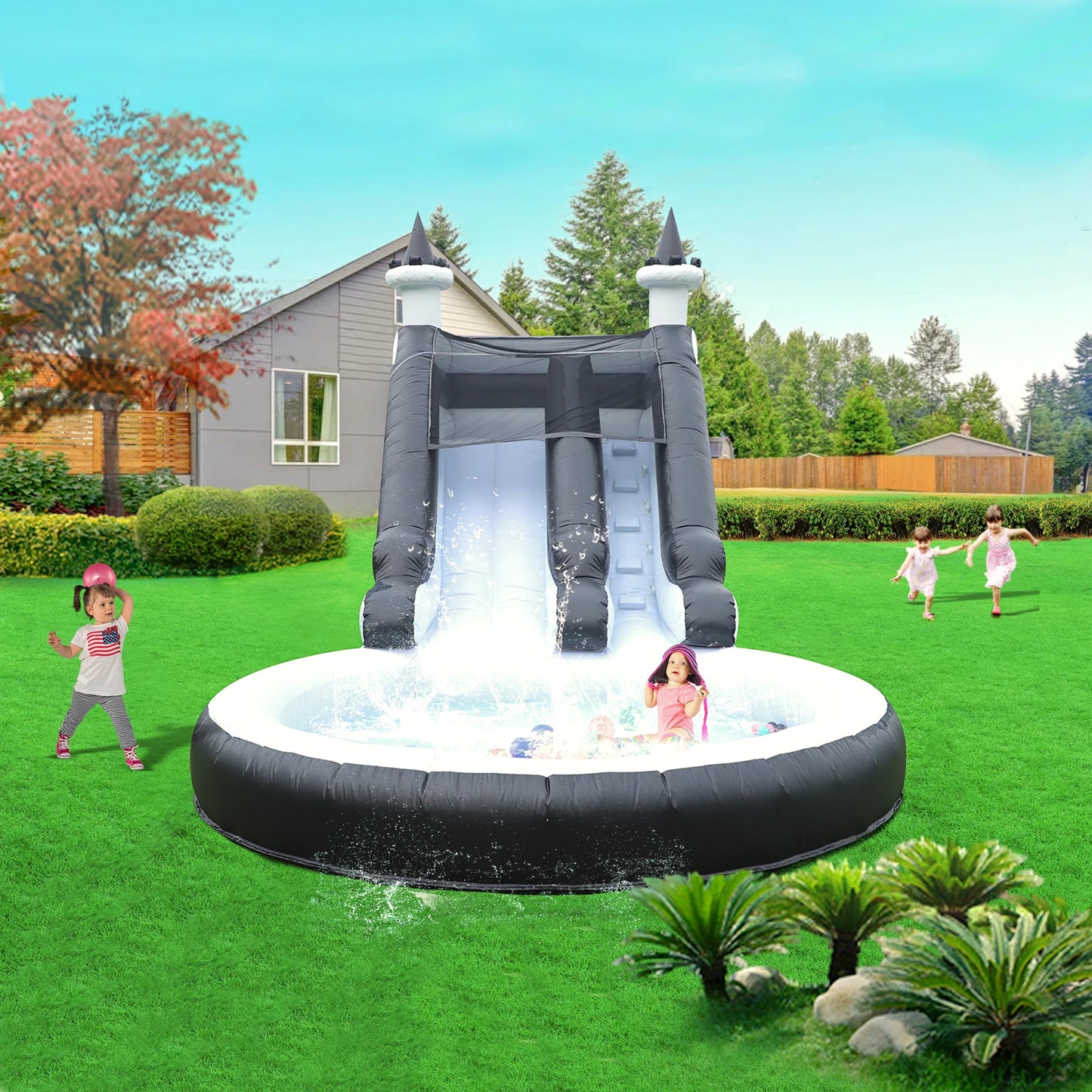 Inflatable Water Slide with Big Pool PVC Children's trampoline, children's slide, children's playground, water pool, bubble pool
