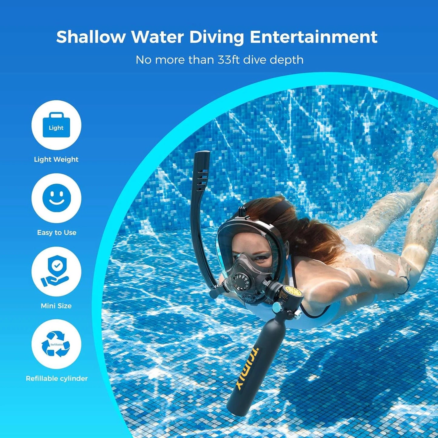 TRIMIX US 24H Fast Shipping Mini Scuba Lung Tank 0.5L With Snorkeling mask and 3-Level Hand Pump 10 Minutes Underwater Breathe