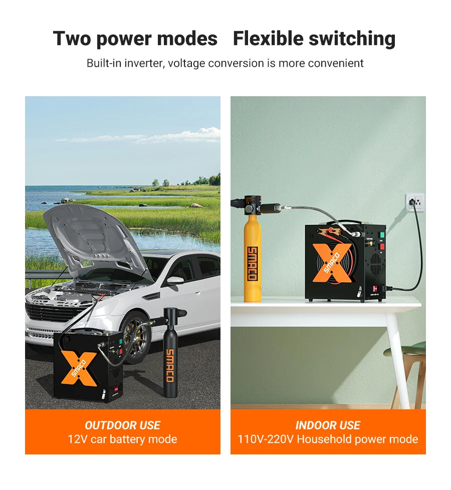 SMACO Portable PCP Air Compressor 4500Psi/30Mpa High Pressure Air Compressor for Paintball/Scuba Tank  HPA Pump Fill Station