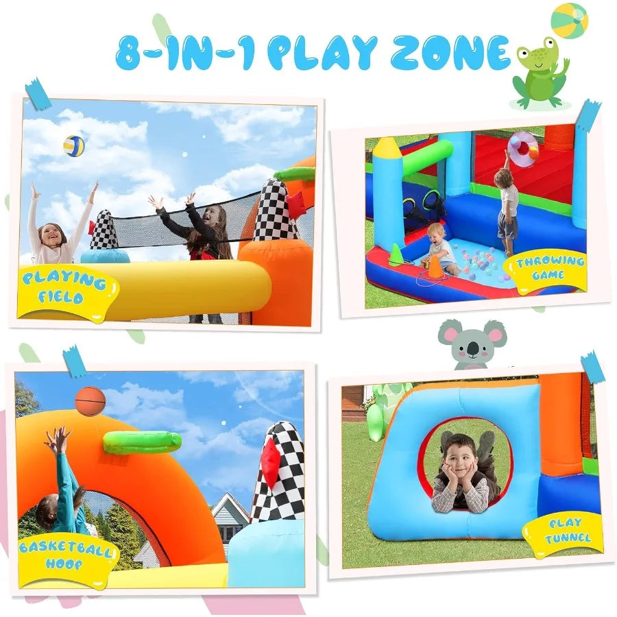 Inflatable Jumper Bounce House with Splash Pool & Beach Volleyball - Perfect Outdoor Fun for Kids! (Color)
