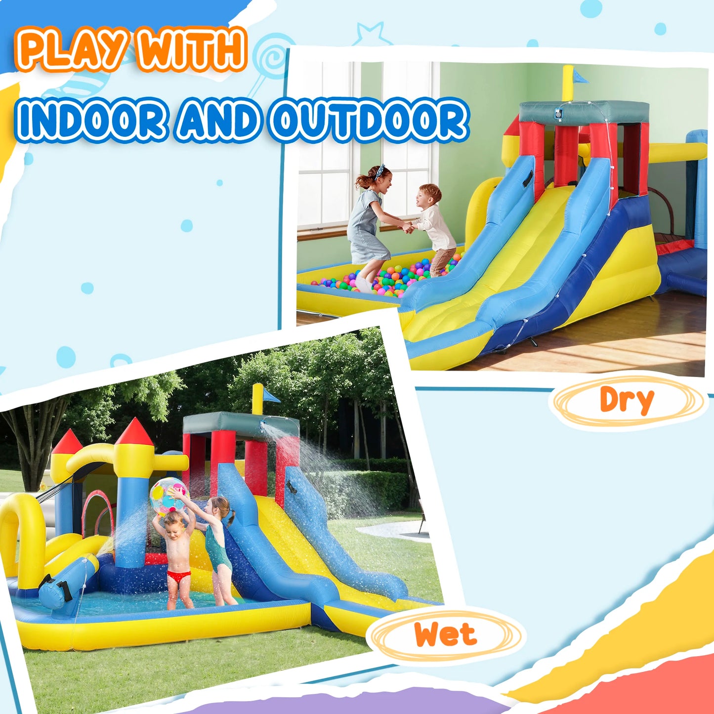 Qaba 6 in 1 Inflatable Water Slide Park with 550W Blower for Kids Ages 3-8