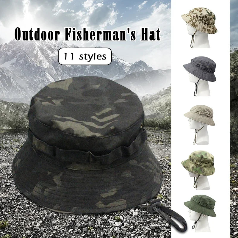 Men's Panama Hat Bucket Hat Tactical Sunscreen Camouflage Outdoor Travel Climbing Fishing Caps Training Beach Men's Hiking Hat