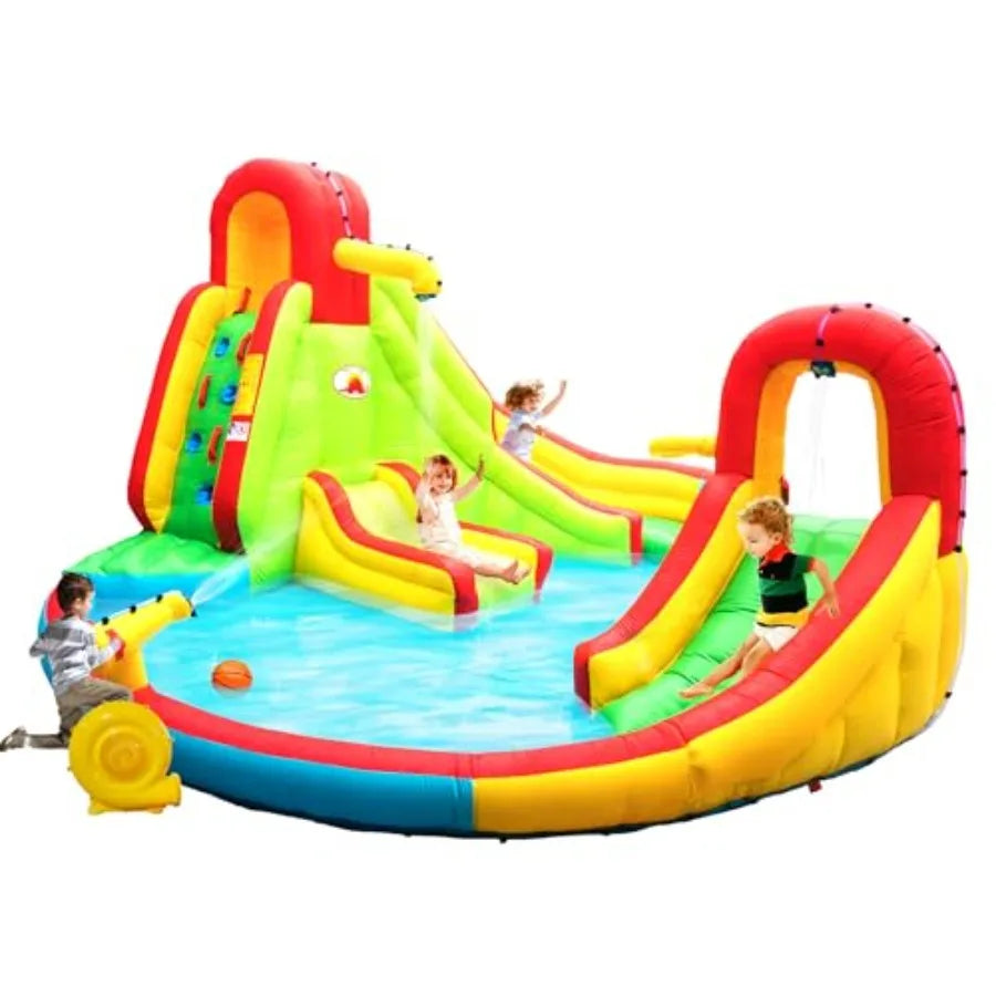 Heavy Inflatable Water Slide Park Double Slide Climbing Wall Fountain for Outdoors Equipped with Air Blower