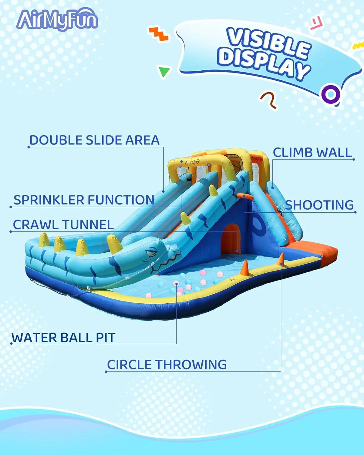 Inflatable Water Slide, Double Waterslide Park with Splash Pool & Ball Pit for Kids Air Blower, Kids Bounce House with Blower, E