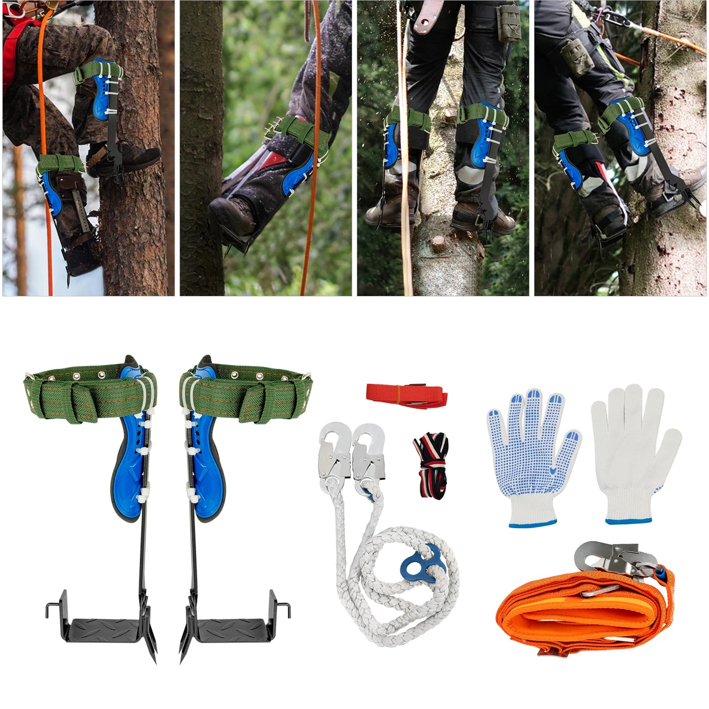 Tree Climbing Spikes Kit with Safety Belt Harness 220lbs Ergonomic Climbing Gear for Hunting Logging