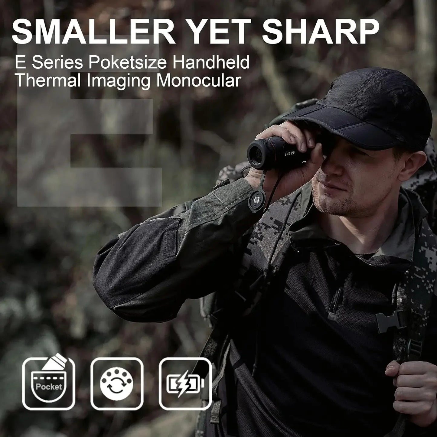 E25-384 Thermal Monocular for Hunting, 25mm Focal Lens, 384×288(50Hz) 12μm Night Vision Infrared Scope with 5-Hour