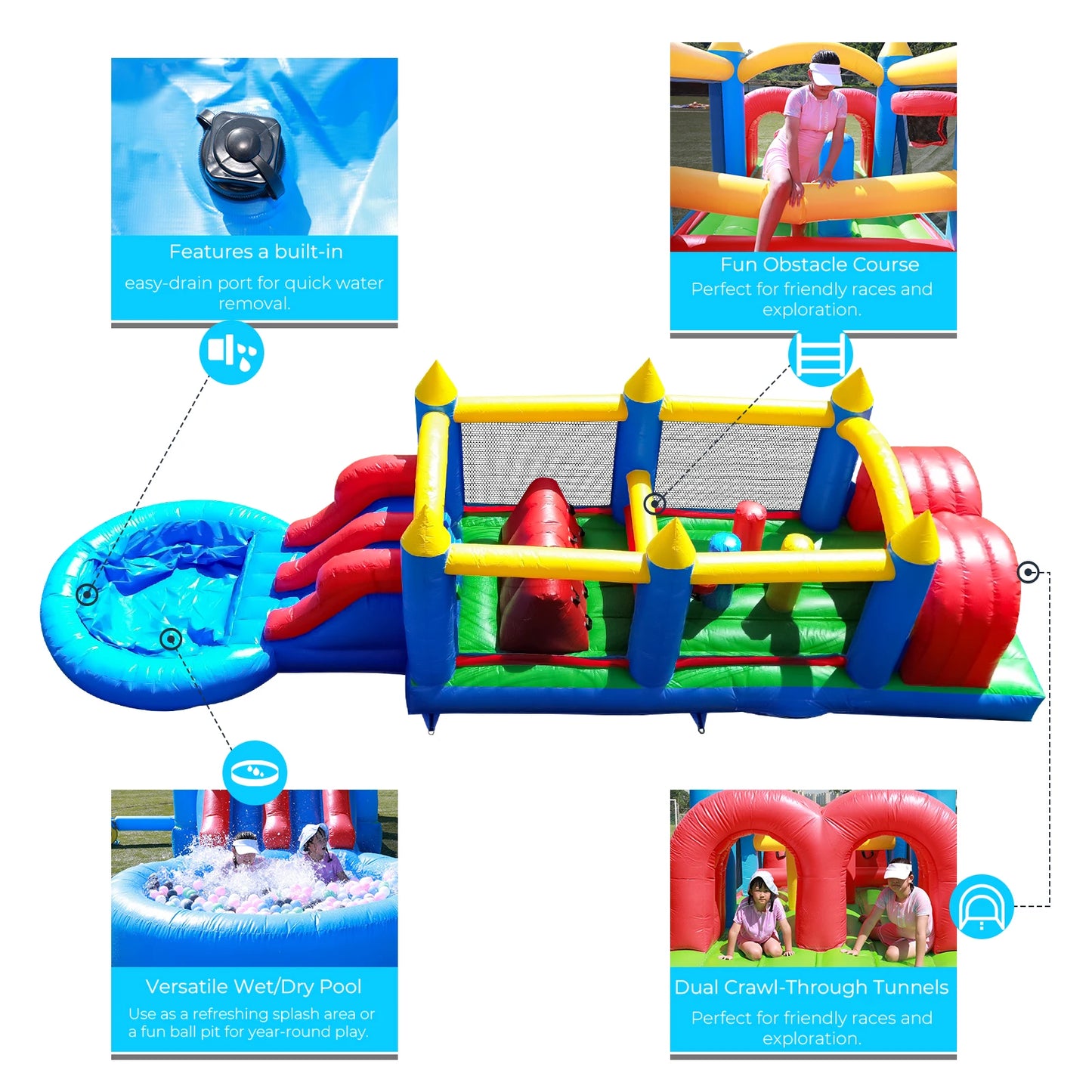 100% PVC Inflatable Macaroon  Water Sildes Ball Pool for Children Jungle Gym Water Play Equipment With 1100W Air Blower