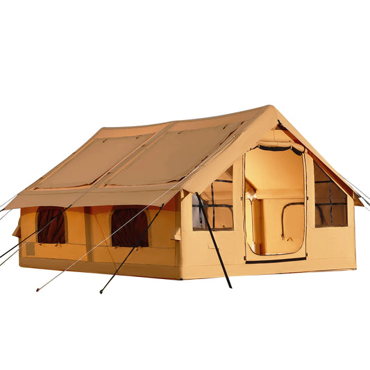 SucceBuy Inflatable Tents for Camping Easy Setup Blow up Tent with Hand Pump Glamping Tent with Skylight Stove Jack Mesh Windows