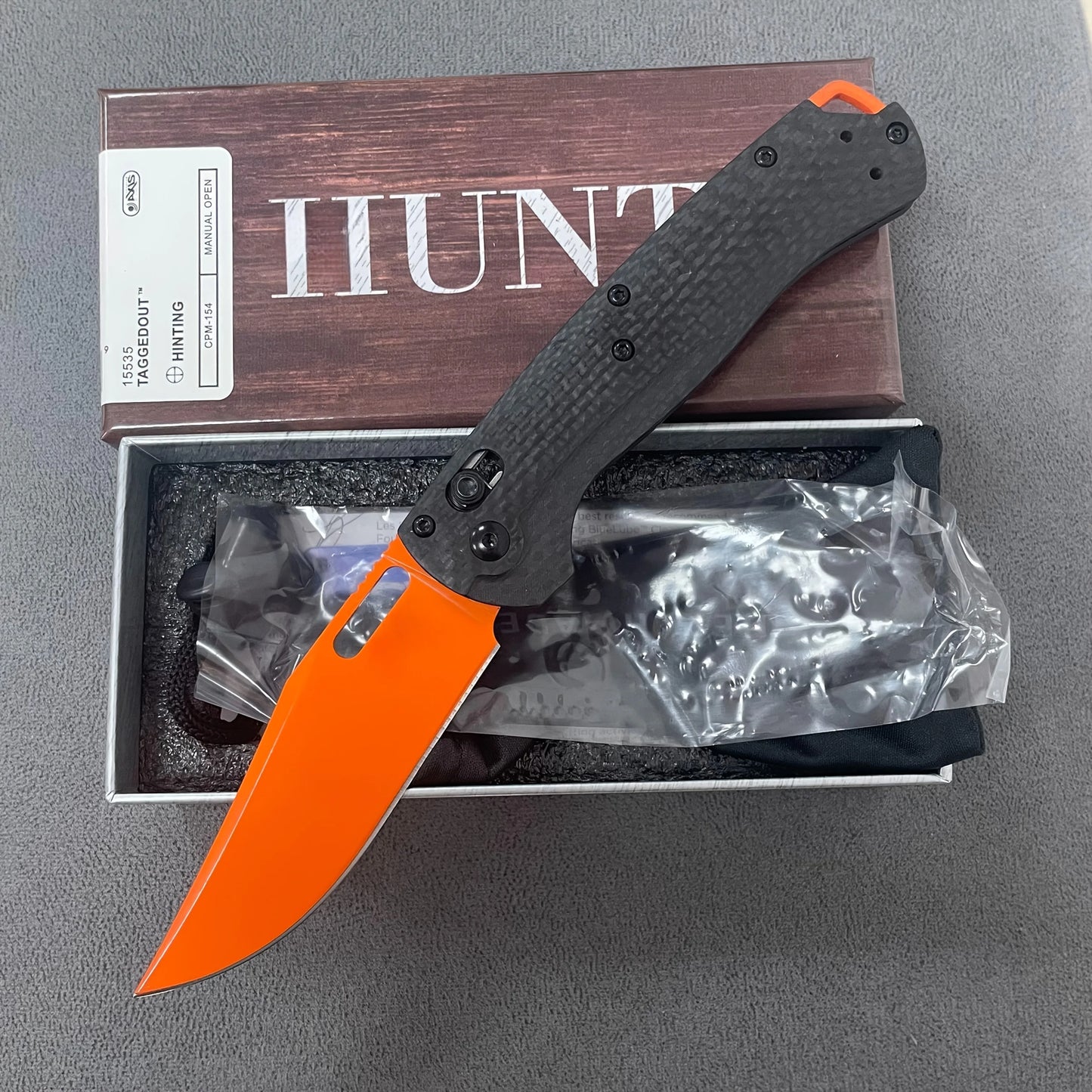 Multi functional folding knife, durable orange D2 steel blade, carbon fiber handle, men's gift, knife enthusiast collector