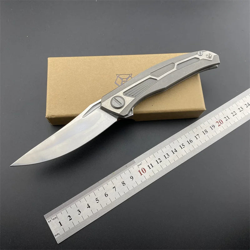 High Quality EDC Folding Pocket Knife D2 Blade Titanium Alloy Grey Handle Slim Hiking Survival Outdoor Wilderness Hand Knives