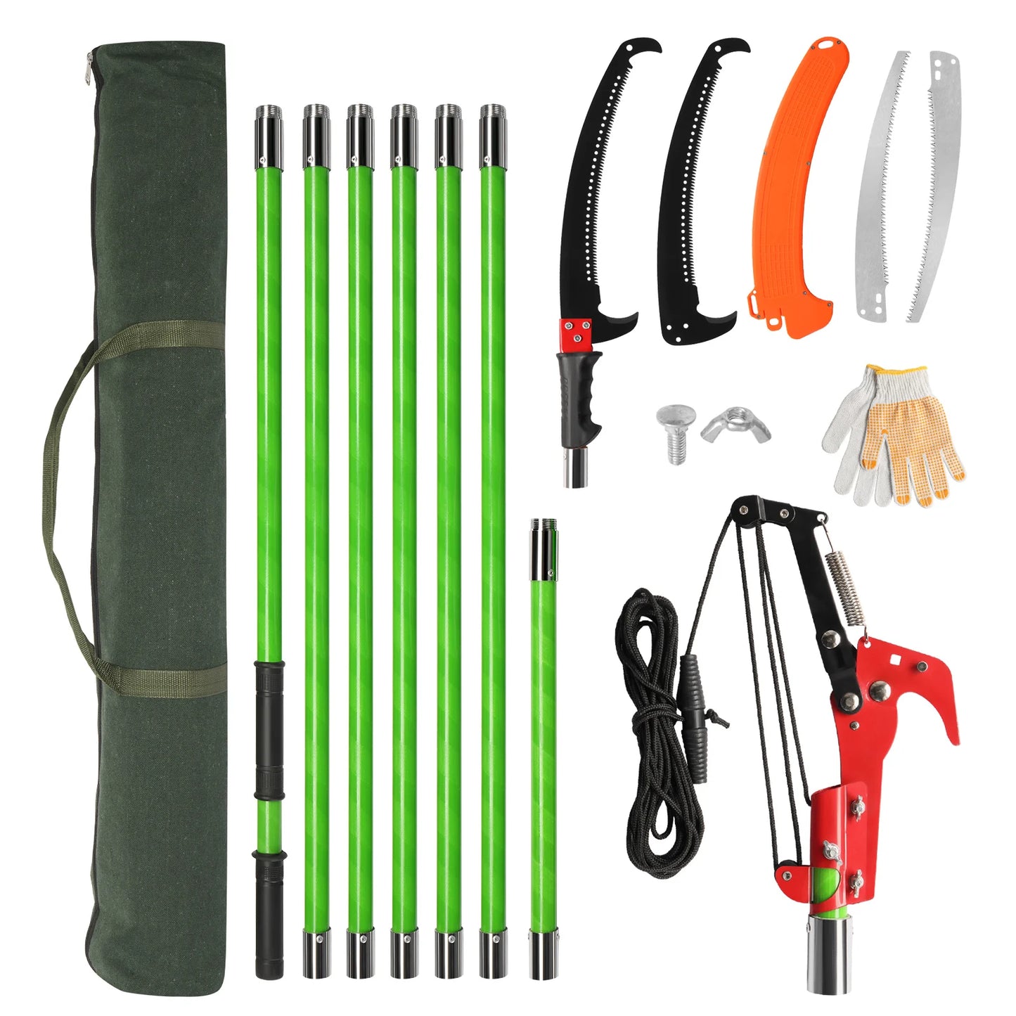 24ft Manual Pole Saw, Lightweight Tree Trimmers Long Handle Pruner Set, Sharp Steel Blade and Scissors Pole Saw for Trimming