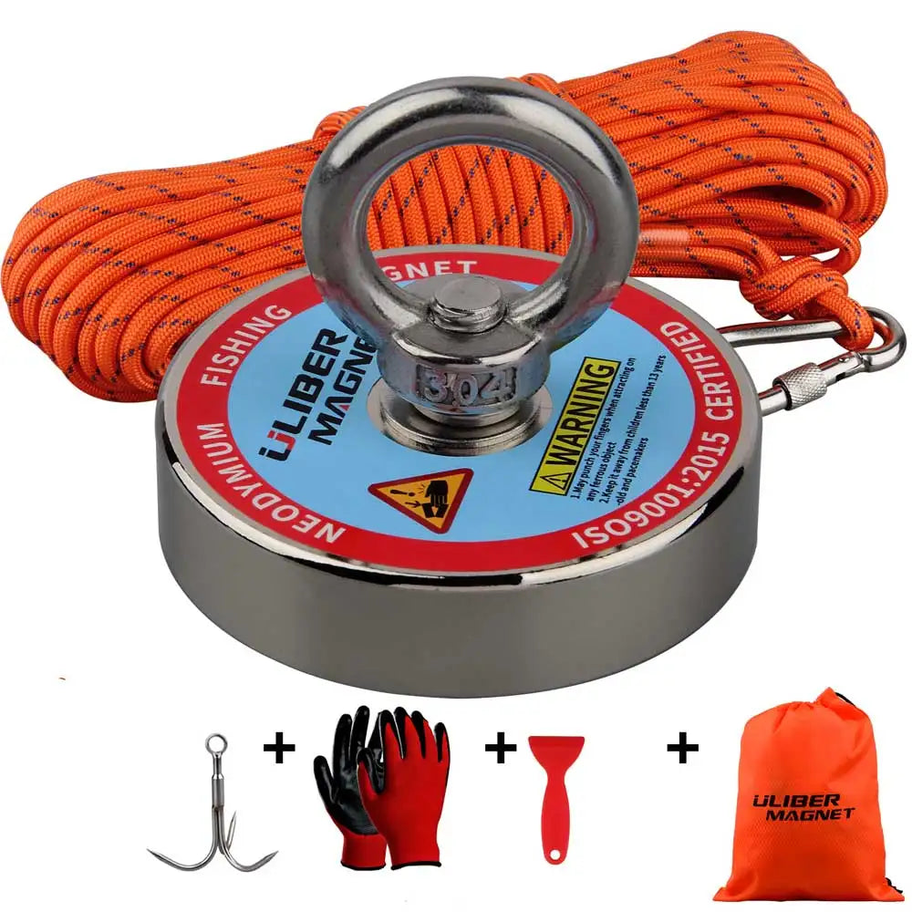 400lbs Strong Fishing Magnet Kit N52 Rare Earch 20M Rope Underwanter Metal Ring Neodymium Magnetic