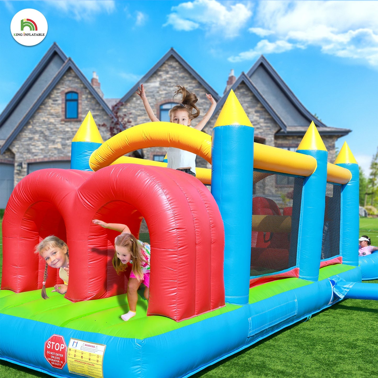 100% PVC Inflatable Macaroon  Water Sildes Ball Pool for Children Jungle Gym Water Play Equipment With 1100W Air Blower