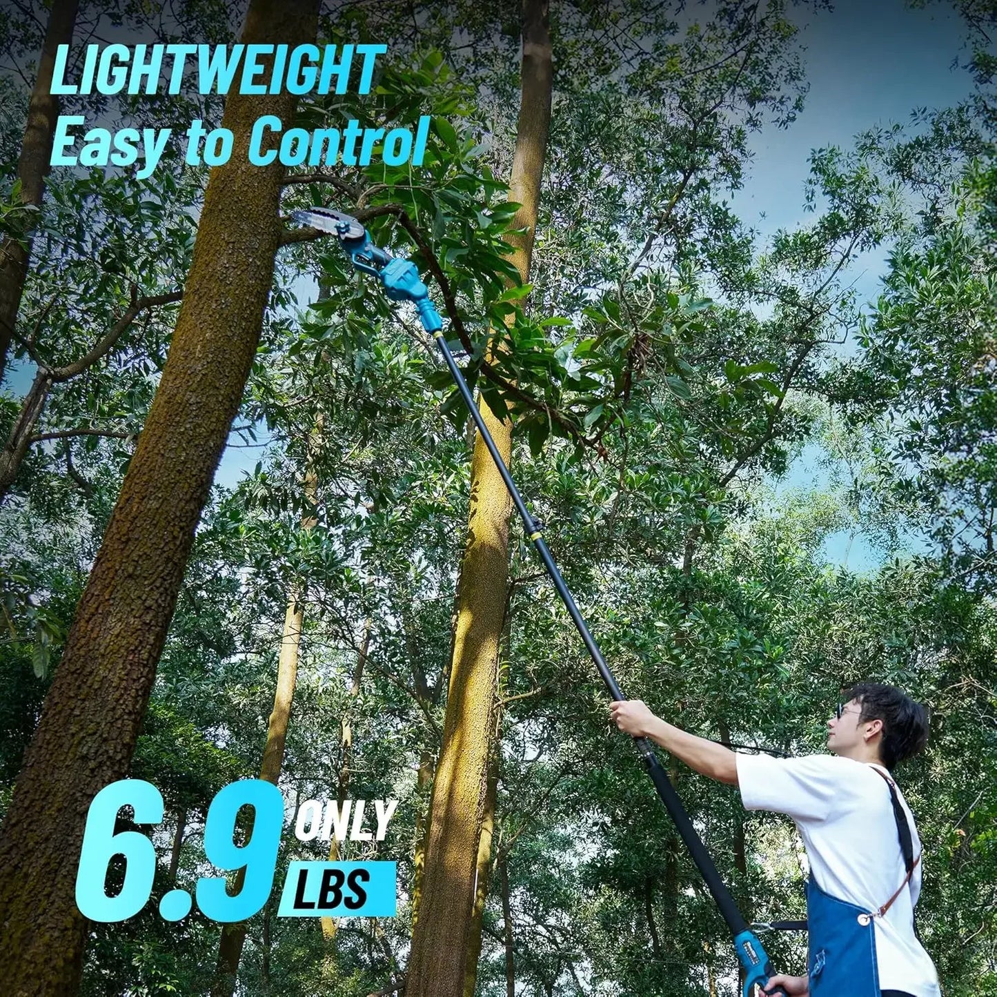 Seesii PS610 Cordless Pole Saw Mini Chainsaw 6-Inch Brushless  2-IN-1 Chain Saw 16-Foot MAX Reach Tree Saw for Wood Cutting