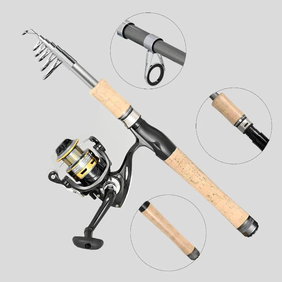 2PCS Carbon Fiber Fishing Pole Combo with 12+1 Shielded Bearings Stainless Steel BB Spinning Reels and Portable Fishing Carrier