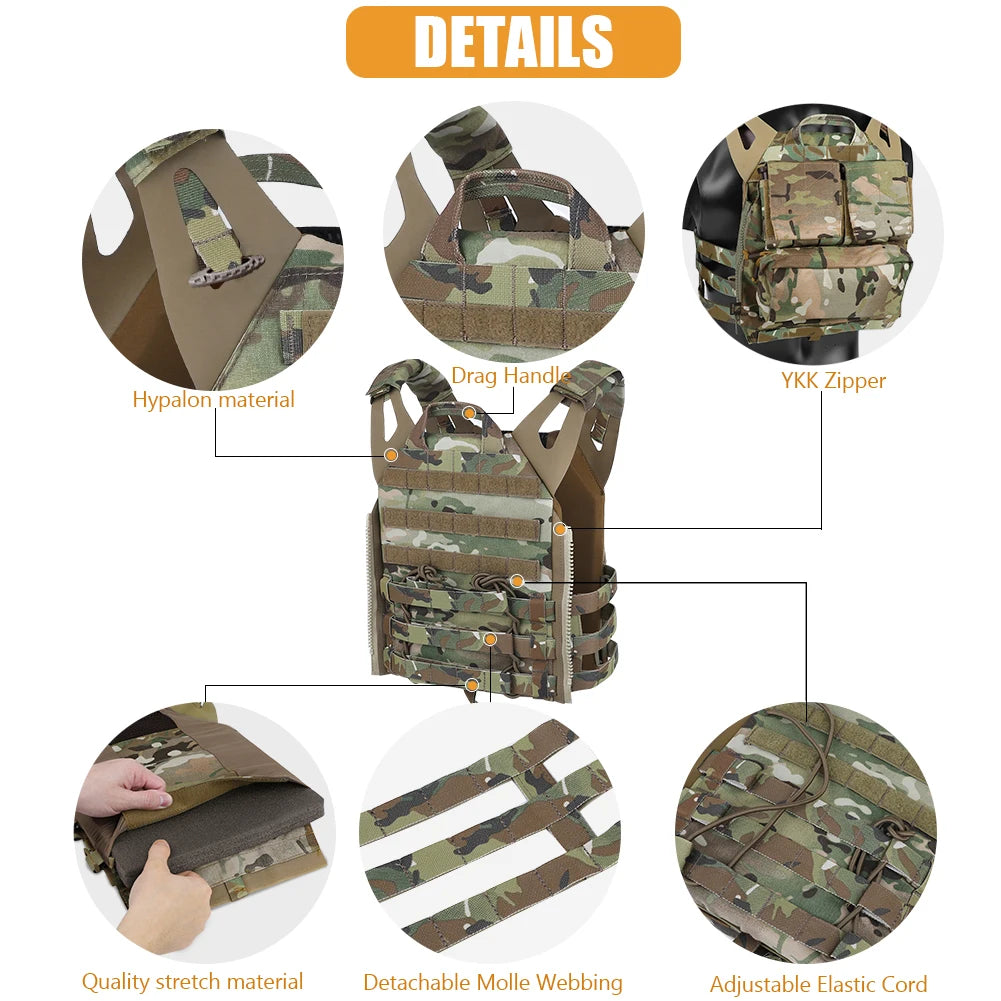 KRYDEX 500D Nylon Tactical Vest Jumpable Plate Carrier MOLLE Front Flap Panel Backpack Hunting Ranger Green Camo Men's Vest