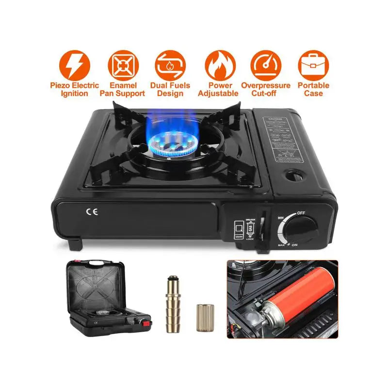 3300W Portable Butane Dual Fuel Camping Stove with Piezo Ignition, Automatic Tank Ejection, Overpressure Cut Off, Carry Case