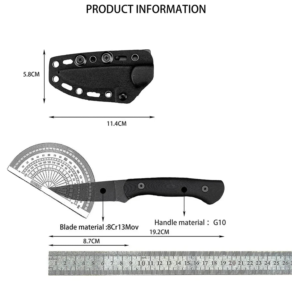 Outdoor Camping Hunting Multifunctional Fixed Knife with Sheath G10 Handle EDC Knife Wild Survival Adventure Rescue Utility Tool