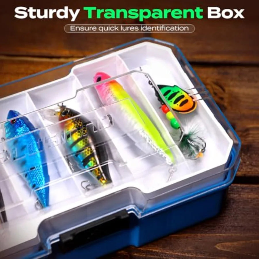 Fishing Tackle Box with 373PCS Lures Kit Including Removable Tray Complete Fishing Gear Set with Pliers Weights Hooks and Acces