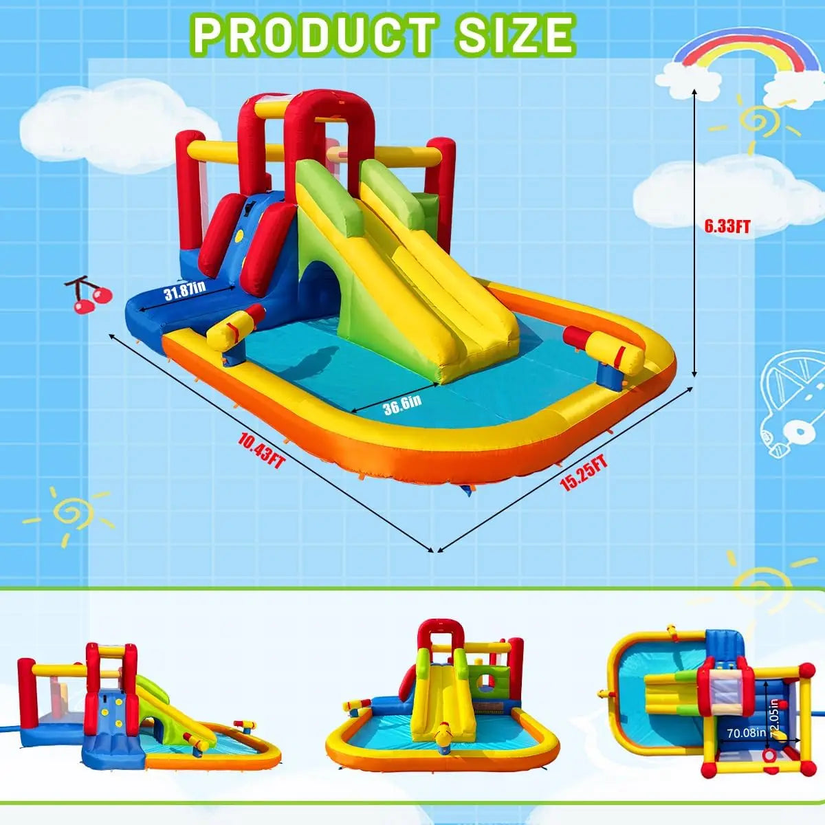 Bounce House Inflatable Water Slide for Kids, Water Park With Splash Pool, Double Cannon, 2 Climbing Walls, Obstacles, Blow Up J