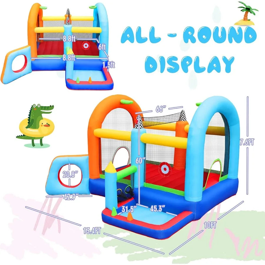 Inflatable Jumper Bounce House with Splash Pool & Beach Volleyball - Perfect Outdoor Fun for Kids! (Color)