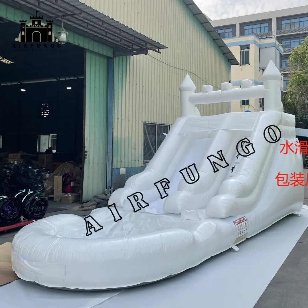 Commercial Grade White Inflatable Water Slide with Splash Pool Bouncy Castle for Adults and Kids Includes Blower Customization