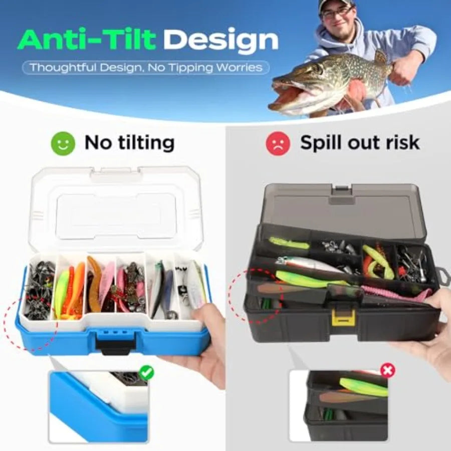 Fishing Tackle Box with 373PCS Lures Kit Including Removable Tray Complete Fishing Gear Set with Pliers Weights Hooks and Acces