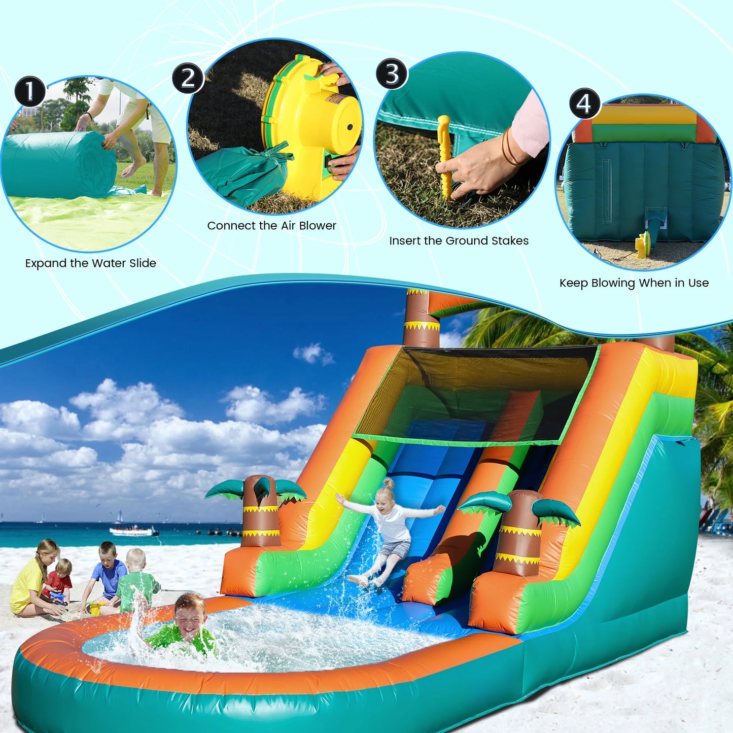 Children's playground Inflatable water slide, Commercial Bounce House with Water Slide PVC and a 1100W Air blower 21ft/6.4M