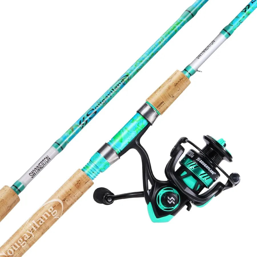 2Piece 5Foot 6Inch Graphite Fiberglass Fishing Rod and Reel Combo for Freshwater and Saltwater Angling Durable Construction wit