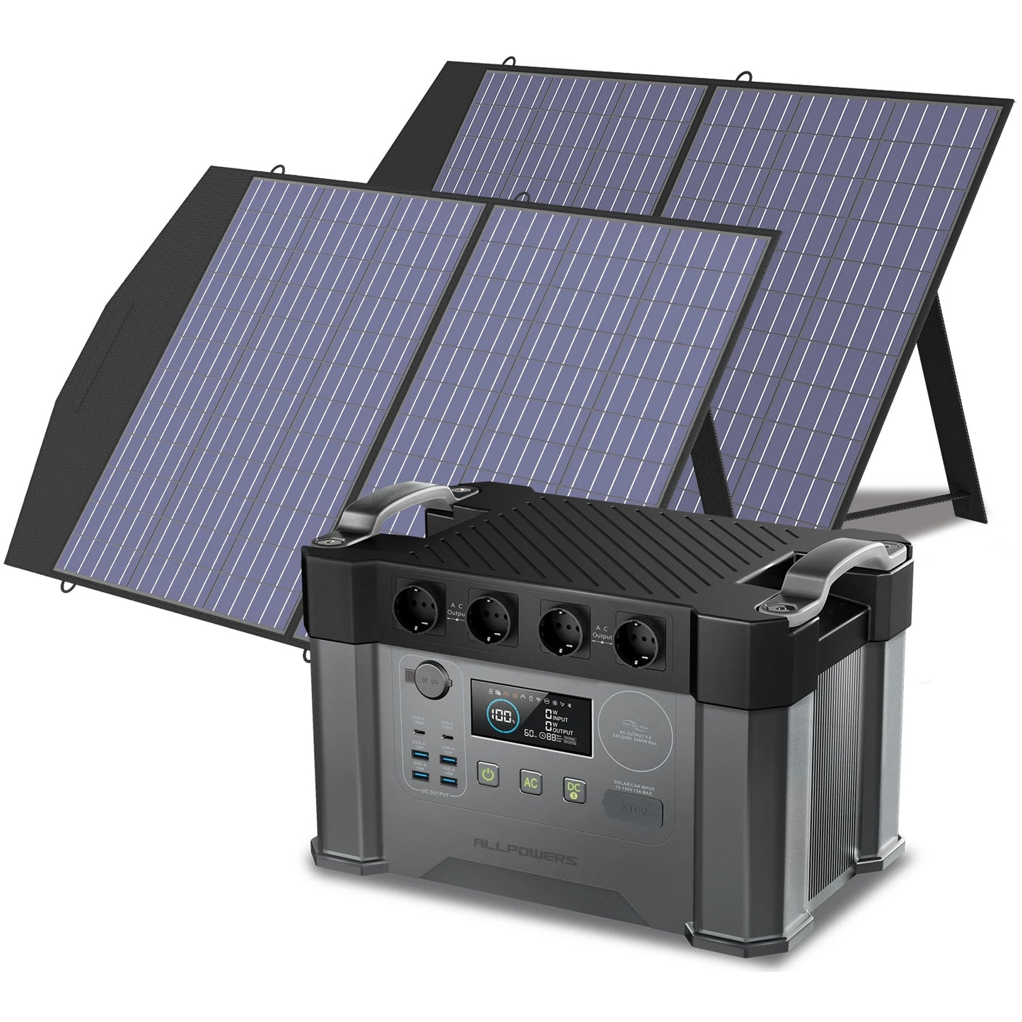 ALLPOWERS Solar Generator 2400W Battery Charger,110V/230V Pure Sine Wave AC Outlet With 2×100W Portable Solar Panel For Outdoors