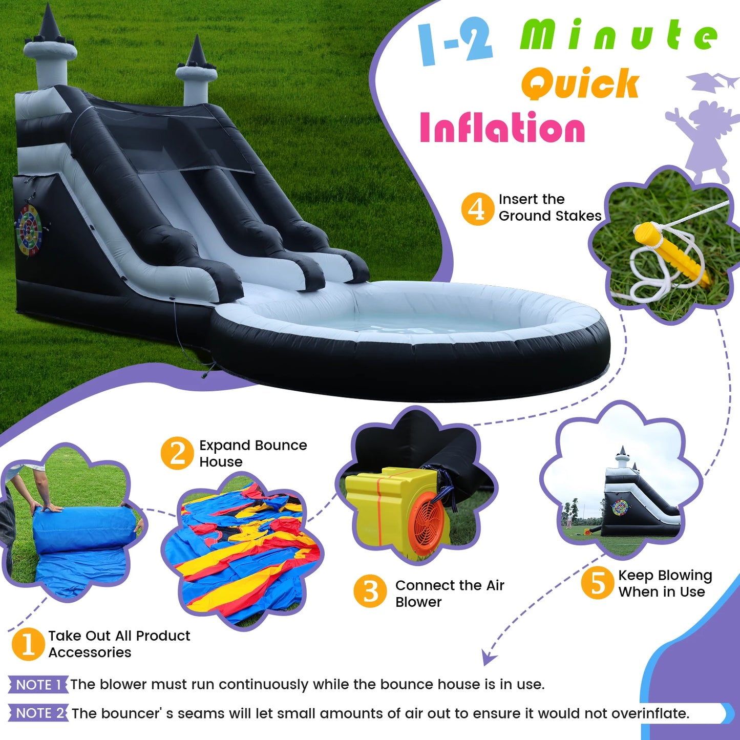 Inflatable Water Slide with Big Pool PVC Children's trampoline, children's slide, children's playground, water pool, bubble pool