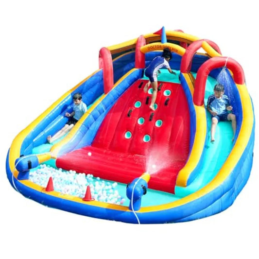 Inflatable Water Slide Bounce House with Dual Water Cannons and Slides 750W Blower for Dry Wet Play Splash Pool and Climbing Wa
