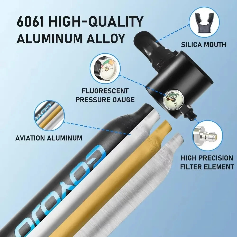 0.5L Mini Scuba Tank with Pump, Portable Diving Tank, Lung Tank Kits with 3000 PSI Max Pressure, Reusable Scuba Diving Kit Gear