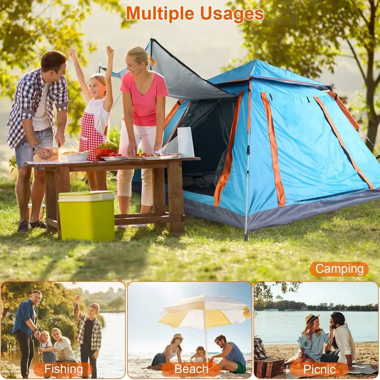 Automatic Quick Open Tent Sun-Protection Portable Hexagonal Tent Waterproof Beach Travel Tent for Family 4-5/5 People
