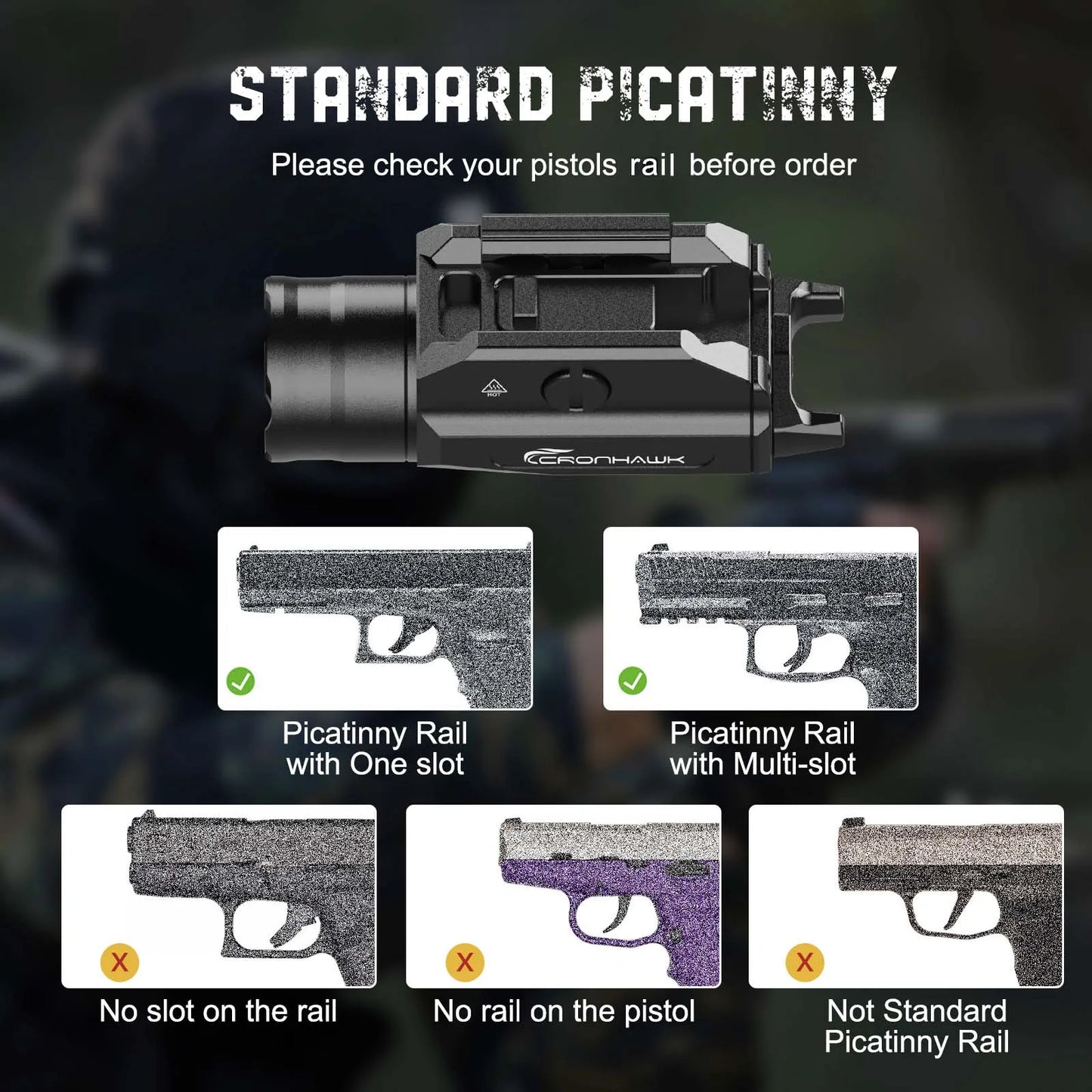 Tactical Metal Pistol Light 1350 Lumen Airsoft Weapon Light Fit 20mm Picatinny Rail Mounted Powerful Strobe Handgun Flashlight