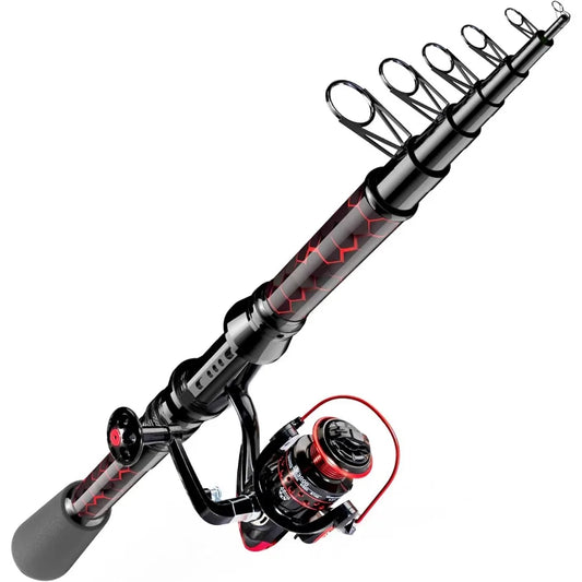 Fishing Rod and Reel Combos with Unique XWarping Painting Design Carbon Fiber Telescopic Fishing Rod with Reel Combo Kit Includ