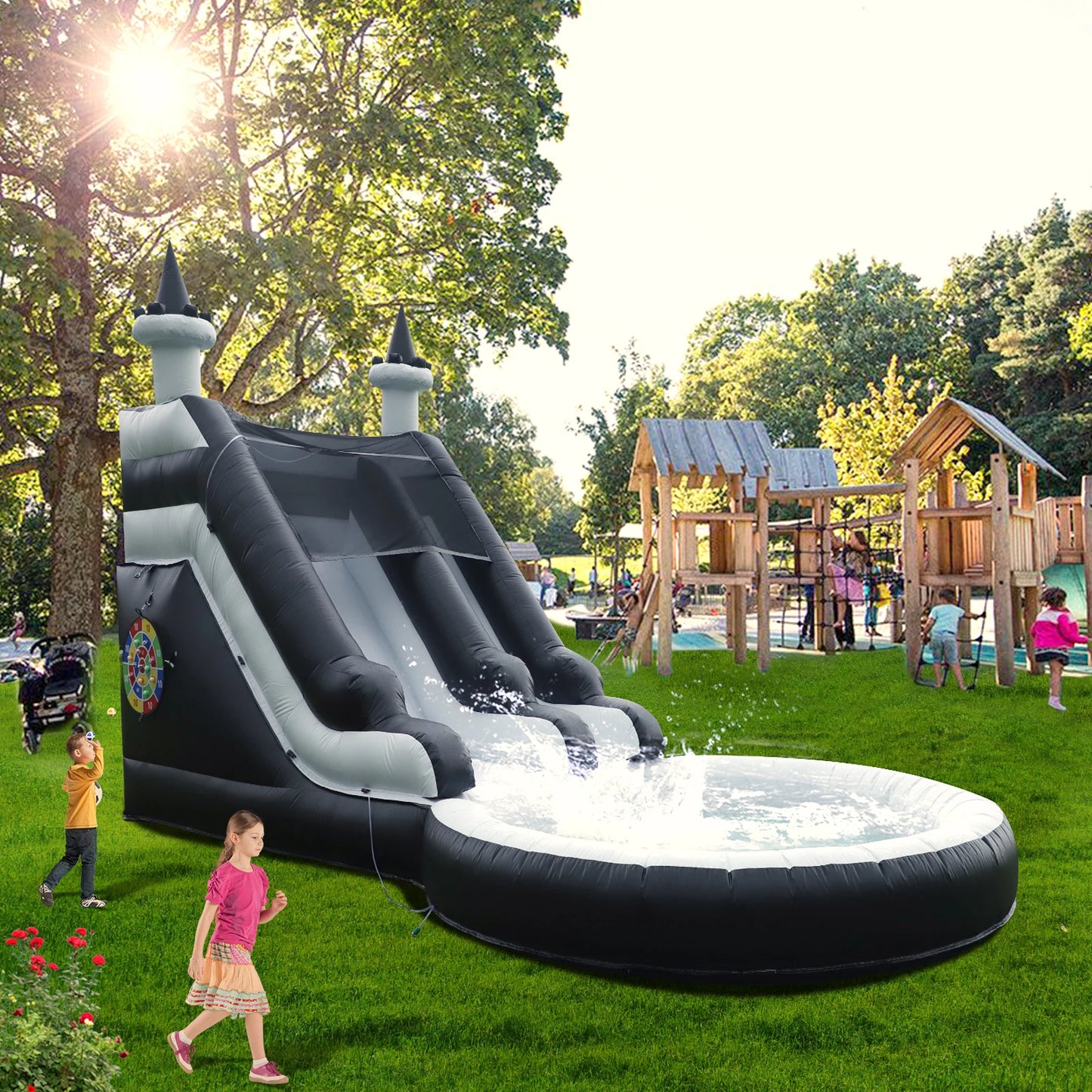 Inflatable Water Slide with Big Pool PVC Children's trampoline, children's slide, children's playground, water pool, bubble pool