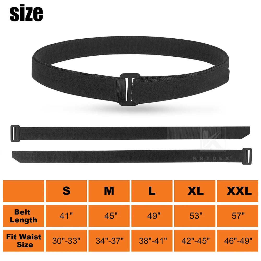 KRYDEX Tactical 1.5'' EDC Under Belt Hook & Loop Inner Belt Duty Concealed Carry Base Belt Hunting Outdoor Men Black Belt