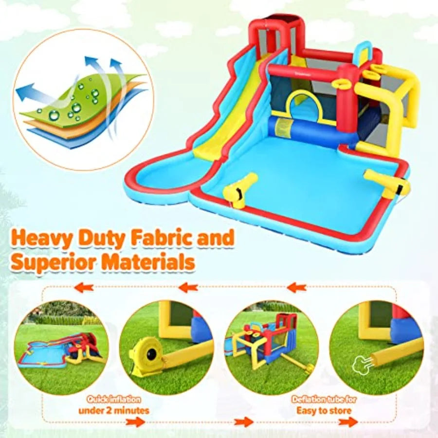 Bounce House,Inflatable Water Slide Bounce Castle with Blower for Kids 3-12,Outdoor/Indoor Bouncy House Water Park for Backyard