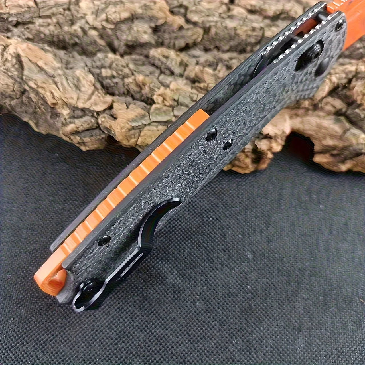 Multi functional folding knife, durable orange D2 steel blade, carbon fiber handle, men's gift, knife enthusiast collector