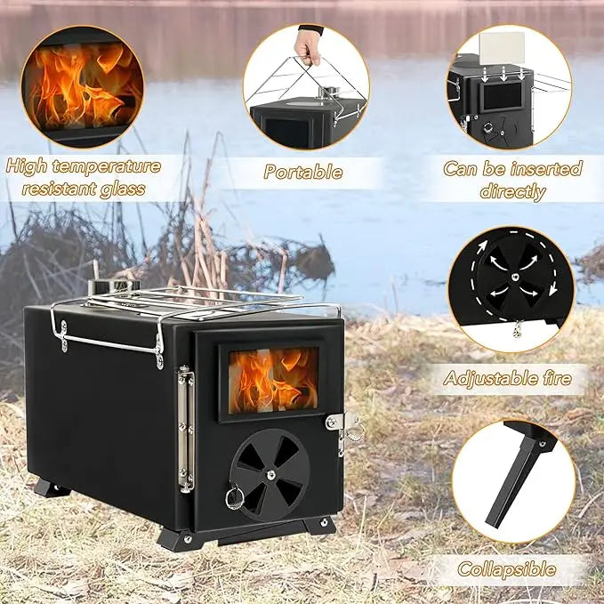 Outdoor Portable Wood Burning Stove, Heating Burner Stove for Tent,Camping, Ice-fishing, Cookout, Hiking, Travel