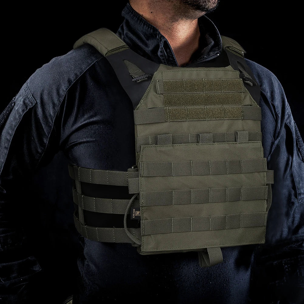 KRYDEX 500D Nylon Tactical Vest Jumpable Plate Carrier MOLLE Front Flap Panel Backpack Hunting Ranger Green Camo Men's Vest