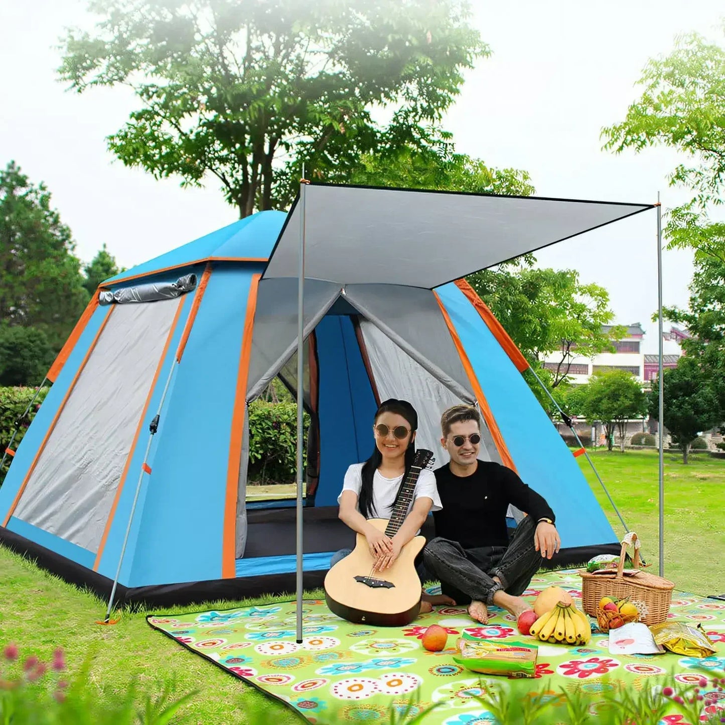 Automatic Quick Open Tent Sun-Protection Portable Hexagonal Tent Waterproof Beach Travel Tent for Family 4-5/5 People