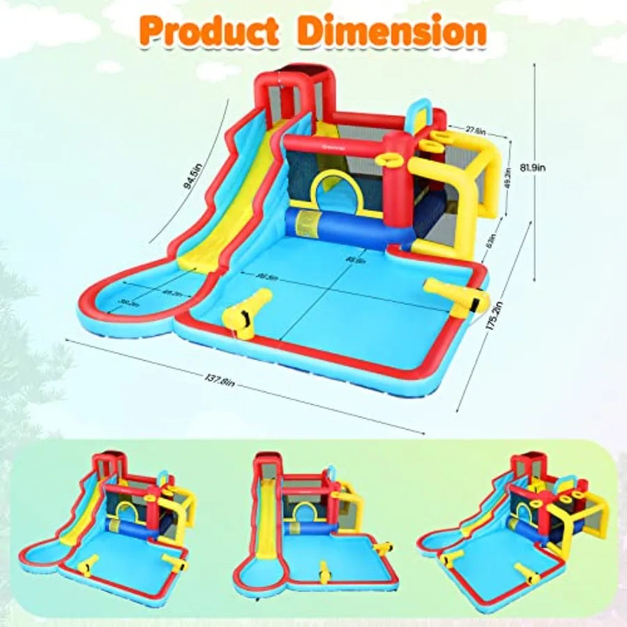 Bounce House,Inflatable Water Slide Bounce Castle with Blower for Kids 3-12,Outdoor/Indoor Bouncy House Water Park for Backyard