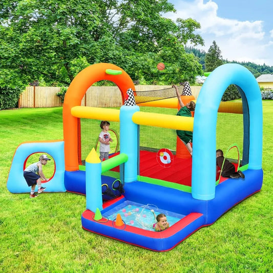 Inflatable Jumper Bounce House with Splash Pool & Beach Volleyball - Perfect Outdoor Fun for Kids! (Color)