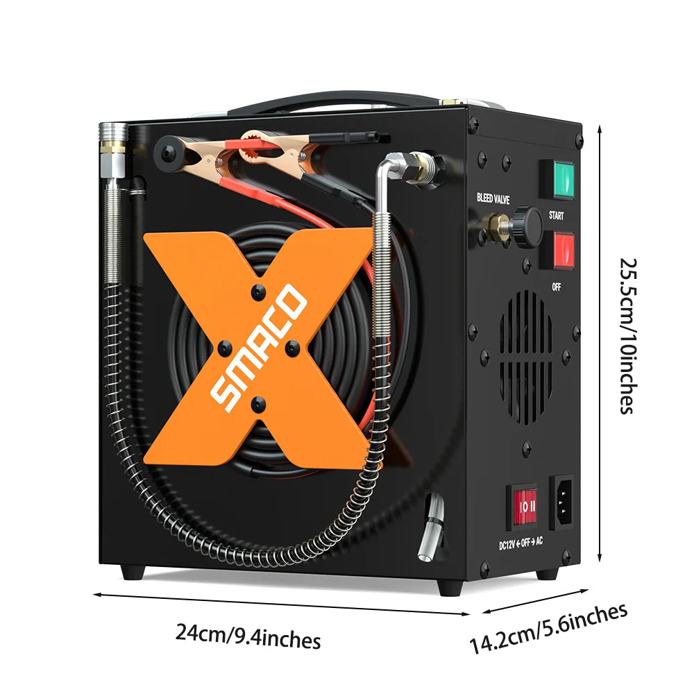 SMACO Portable PCP Air Compressor 4500Psi/30Mpa High Pressure Air Compressor for Paintball/Scuba Tank  HPA Pump Fill Station