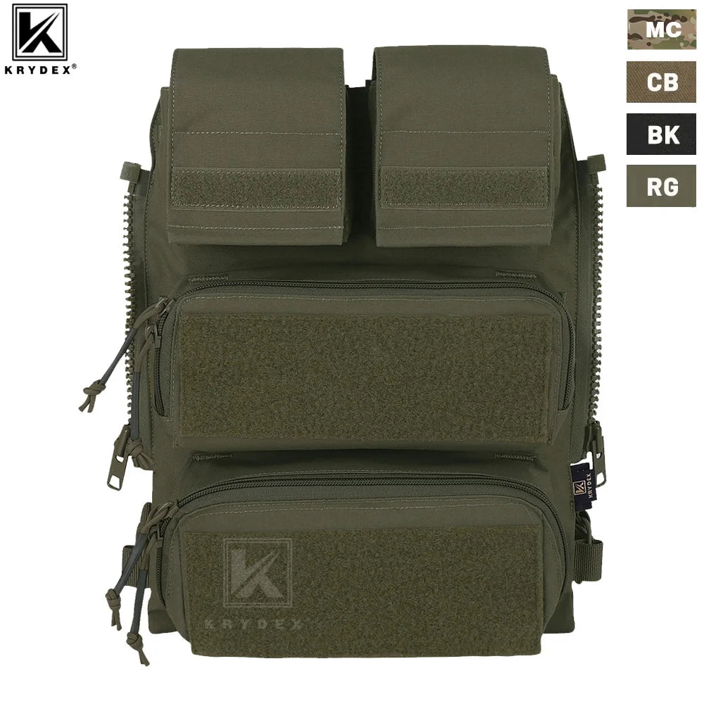 KRYDEX Tactical Modular Back Panel Backpack Zip On Molle Pouch Bag With Mag Pouch for AVS JPC 2.0 CPC Vest Hunting Accessories