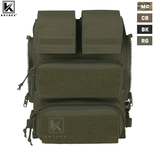 KRYDEX Tactical Modular Back Panel Backpack Zip On Molle Pouch Bag With Mag Pouch for AVS JPC 2.0 CPC Vest Hunting Accessories
