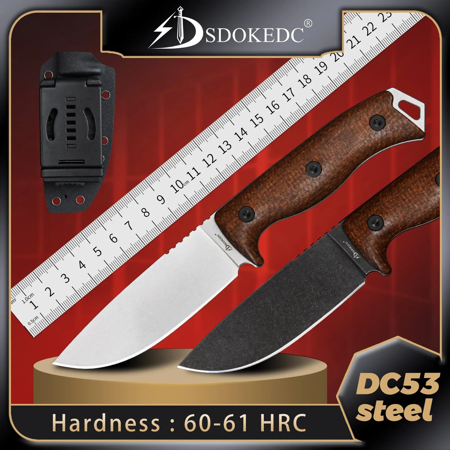 SDOKEDC Fixed Blade Knife DC53 Steel Micarta Handle Kydex Sheath for EDC Outdoor Camping Survival Mens Gift