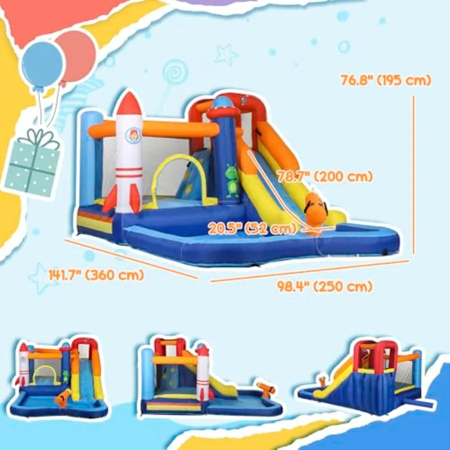 Inflatable Water Slide Park, Kids Bounce House with Splash Pool, Trampoline, Climbing Wall, Water Cannon, 5 in 1 Waterslide for